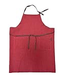 [ELLEN＆RANUN] リネンエプロン リネン(麻)100％ カフェ風 ロングエプロン おしりが隠れる ポケット付 首掛け シンプル おしゃれ 園芸 キッチン サロン保育園 男女兼用 (90ｃｍ, レンガ)