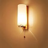 LED Wall Sconce Creative Solid Wood Warm Wall Lamp Nordic Modern Wooden Wall Lamp Sconce With Pull Switch Frosted Glass Shade Wood Bedside Night Light For Home Living Room Corridor Aisle Unique