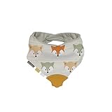 クーシーズ/Kushies 歯固め付き バンダナビブ スタイ よだれかけ 安全シリコン ティーザー (N01 キツネ)