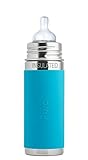 Pura Kiki 9 oz Stainless Steel Insulated Infant Bottle with Silicone Sleeve Aqua (Plastic Free NonTo