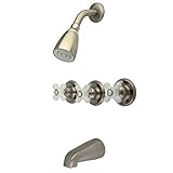 Kingston Brass KB238PX Tub and Shower Faucet with 3-Porcelain Cross Handle, Satin Nickel [並行輸入品]