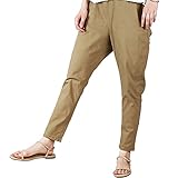 [アットワン]ATC-0023 快適ストレッチ ウエストゴムルーズテーパードパンツ (L, ベージュ)