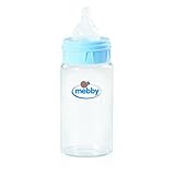 Mebby Glass Baby Bottle with Silicone Teat (270 ml, Blue) by Mebby