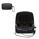 For オーディオテクニカ ATH-TWX9MK2 / ATH-TWX9 用 ケース カバー KONXISA ワイヤレスイヤホンケース シリコン素材 耐衝撃 防水防塵 ウォッシャブル （カラビナ付き+ストラップ付き ） 着用しやすい 装着充電可能 持ち運びがしやすい（ブラック）