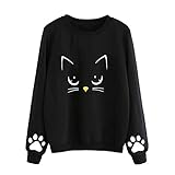 パーカー レディース トップス Glennoky 3色 プルオーバー ブラウス スウェットパーカー 可愛い 猫柄 春秋冬 ロング丈 ゆるシルエット ゆったり クルーネック レディースパーカー スウェッ