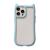 ZAZ for iPhone12ケース 12Proも対応 ネコミミ カバー 猫耳ケース ネコミミケース カバー いpほね12pro アイ フォン 背面タイプ いpほね12 アイ フォン 背面クリア 猫 フレーム シンプル かわいい おしゃれ ライトブルー mimi-12-12pro-001