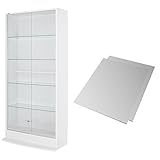 【福袋】【地球家具】フィギュアラック「ワイド」新シリーズセット 幅83cm 奥行29cm 【正規品】[鍵付きコレクションケース] [耐震]（引き戸 ハイタイプ本体+背面ミラー2枚セット） ホワイト