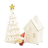 [ギフトショップ ファンシー] 卓上 クリスマス 飾り サンタクロース セラミック 光る クリスマス オーナメント ギフト オブジェ （ツリー1組 ハウス1組 サンタ1組 セット品） (スターツリー＆ロッジ) was15