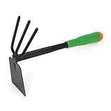 uxcell ガーデニングレーキ鍬　滑り止めのハンドル　30cmロング　ブラック　土壌旋削を除草するための