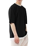 [フテラ] レイヤードTシャツ 夏服 メンズ tシャツ メンズ 無地 大きい サイズ ビックシルエット ブラック XL