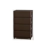 チェスト 4段 ワイド プラスチック 鏡面仕上げ /ダークブラウン