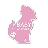 SignStore チワワのシルエットステッカー Baby on board 約14.5cm×11cm おしゃれ オリジナル シール かわいい イラスト ネコ グッズ ステッカー 車 日本製 防水 car_character_08_Baby (ピンク)