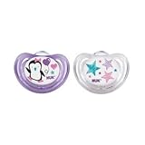 2 Nuk AIR FLOW Orthodontic Silicone Pacifiers NEW STYLE PENGUIN GIRL 0-6 mo by NUK