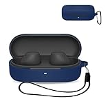 For ソニー WF-C510 用 ケース カバー 【KONXISA】ワイヤレスイヤホン ケース シリコン素材 着用しやすい 耐衝撃 防水防塵 ウォッシャブル（カラビナ付き+ストラップ付き ） 装着充電可能 持ち運びがしやすい（ブルー）