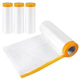 Rimikuru 養生シート テープ付き 4個セット ロール 車 塗装 壁 養生テープ 養生 マスキング テープ ビニール (幅1800mm×長さ12m)