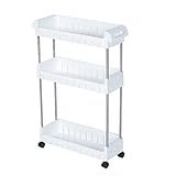 HBKJ キッチン ワゴン ルーチェワゴン テーブル付き3段 スリムタイプ