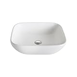 Kraus kcv-127-bnモダンeLAvoセラミックソフト正方形Vesselバスルームシンクwith Pop Up Drain、つや消しニッケル/ホワイト