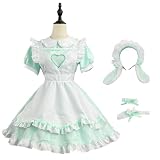 [Sharphon] メイドカフェー 緑 メイド服 フリル うさ耳 メイド 定番 衣装 フルセット 仮装 コスチューム 可愛い 男ウケ セクシー 大きいサイズ 大人 レディース ハロウィン バレンタイン REI409