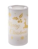 FlamelessCandle フレームレス・キャンドル サンドブラスト メリークリスマス LEDライトの炎 アロマ 無臭タイプ ERT50390-MC ホワイト