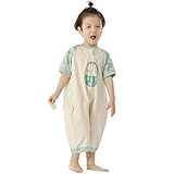 Vine スリーパー パジャマ 寝袋 半袖 ベビー キッズ 100％綿 通気 子供 赤ちゃん ギフト 出産祝い (XL, 鳥柄 グリーン)