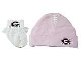 Georgia BulldogsピンクレッドFootball幼児新生児帽子ブーティベビーギフトボックスUGA