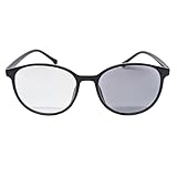 [pokiele] ブルーライトカット pc伊達メガネ ボストン やわらか調光レンズ サングラス (ブラックｘグレー)