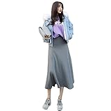 【TaoTech】 美脚 フレア ロングスカート 90cm丈 80% コットン 優しい履き心地 通気性 スウェット 無地 ウエストゴム ハイウエスト (ライトグレー, フリー)