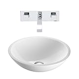 VIGO Flat Edged White Phoenix Stone Vessel Sink and Titus Wall Mount Faucet with Pop Up, Chrome [並行輸