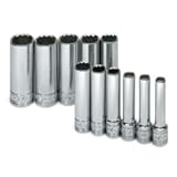 S K Hand Tools SKT1350 .25in. Drive 12 Point Metric Deep Socket Set - 11 Pieces
