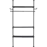 ドリームウェア ラック ブラック 78-130×32×200-280cm 合計耐荷重75kg 棚3段 ハンガーバー1本 フック2ヶ所 WJZ-775(BK)