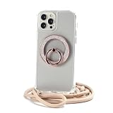 iPhone 14 Pro ケース クリア リング付き MagSafe対応 マグセーフ きらきら ラメ 透明 iphone14pro アイフォン 14pro カバー 14プロ スマホショルダー ストラップ付き 調節可能 スマホリング スタンド マグネット ベージュ