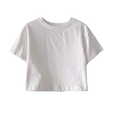 SEYIXU Tシャツ へそ出し レディース カットソー 半袖 ショート丈 Tシャツ ちびT 丸首 無地 クロップド トップス シンプル ダンス 着痩せ 半袖シャツ (ホワイト)