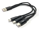 Access 【 5A急速充電 20cm 】 USB 2.0 三股ケーブル 2重編み, USB 2.0 A オスto USB タイプC オス & 2 マイクロUSB オス 分岐ケーブル, 多機能3 in 1 ケーブル + マイクロファイバークロス付き USB60-2M+C-5A