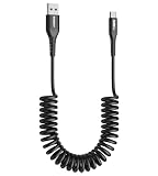 SUNGUY USB Type C ケーブル コイル型 USB A to USB C 0.4mから1.5mまで伸びる 3A急速充電 データ転送 タイプC ケーブル iPhone 15/15Proシリーズ、iPad Pro、Galaxy、Pixelその他USB-C機器対応 ブラック
