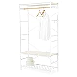 LOWYA （ロウヤ） 【エセスシリーズ】 ハンガーラック 稼動棚 8段階 高さ調節可能 コート収納可能 サイドフック付き 幅94cm ナチュラル/ホワイト おしゃれ 新生活