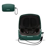 For オーディオテクニカ ATH-TWX9MK2 / ATH-TWX9 用 ケース カバー KONXISA ワイヤレスイヤホンケース シリコン素材 耐衝撃 防水防塵 ウォッシャブル （カラビナ付き+ストラップ付き ） 着用しやすい 装着充電可能 持ち運びがしやすい（濃い緑色）