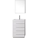 Virtu USA js-50524-gw-001 Bailey 24 "シングル洗面化粧台withホワイトPolymarbleとスクエアシンク上部をつや消しニッケル蛇口、ミラー、光沢ホワイト