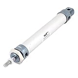 uxcell 空気圧シリンダー シルバートーン ブルー 一個入り シングルロッドダブルアクション