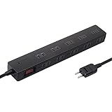 スタイルド 【2個セット】 雷ガード ブレーカー付 10個口 1500W 電源タップ 一括集中スイッチ マグネット スイングプラグ (AC10口・ブラック, 電源コード2m・2個セット)
