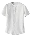 [ODFMCE] メンズ tシャツ 半袖 夏 綿麻 無地 ゆったり 薄手 おしゃれ 大きいサイズ (JP, アルファベット, M, ホワイト)