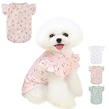 AmzBarley 犬 服 春 シャツ 可愛い さくらんぼ柄 フリル袖 ラウンドネック 犬服 洋服 小型犬 中型犬 服 春夏 柔らかい 通気性 伸縮性 軽量 ペット服 抜け毛防止 户外防虫 犬 春服 両足 おしゃれ 家着 お散歩 お出かけ