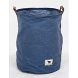 デニム風ファブリックバスケットラウンド取っ手L BL 商品コード：24597 不二貿易