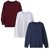 [NCFBAG] 長袖tシャツ メンズ 綿100 3枚組 5枚組 インナーシャツ メンズ tシャツ 無地 防菌防臭 吸汗速乾 柔らかい ロングtシャツ 春夏秋冬 (JP, アルファベット, L, 3枚組（ネイビー+ライトグレー+レッド）)