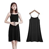 [Trnvco] ペチコート レディース スリップ キャミワンピース モダール ルームウェア下着 スリップドレス 静電気防止 インナーワンピース ロング キャミソール 重ね着 四季 XLショート丈－ブラック
