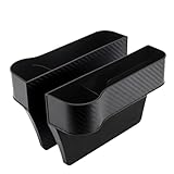 車用 サイド収納ボックス 2個入り 運転席用 助手席用 カーシート隙間収納ボックス カーボン調 ドリンクホルダー 車シートサイドポケット カー用品 便利グッズ 車内 大容量 携帯電話 スマホ カード 鍵 リモコン 収納 車シート収納ポケットホルダー 運転席+助手席 2個入 (ブラック, カーボン調デザイン)