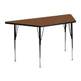Flash Furniture XU-A2448-TRAP-OAK-H-A-GG Trapezoid Activity Table with High Pressure Oak Laminate To