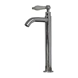 洗面水栓 蛇口 水栓金具 単水栓 シングルレバーハンドル 陶器 トールタイプ シルバー（銀） [奥行16×吐水口高22.5cm] INK-0302051HT