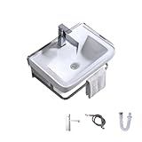 手洗い器 壁掛け 手洗器セット陶器製簡易洗面台 洗面ボウル ガーデキッチ洗面ボール小型 壁付け型手洗い鉢コンパクトミニ 手洗いボウル 手洗い器 壁付け型 手洗い台洗面化粧台 洗面器 (E)