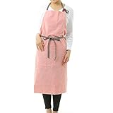 [MLeisure] エプロン リネン カフェ風 シンプル おしりが隠れる ポケット付き ナチュラル (04:桜)