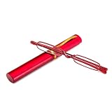 [REAVEE] 老眼鏡 ミニサイズメタルフレーム ポケット 携帯用 ケース付け 超軽量TR90フレーム 男女兼用 おしゃれ 度数 「+2.0」 レッド